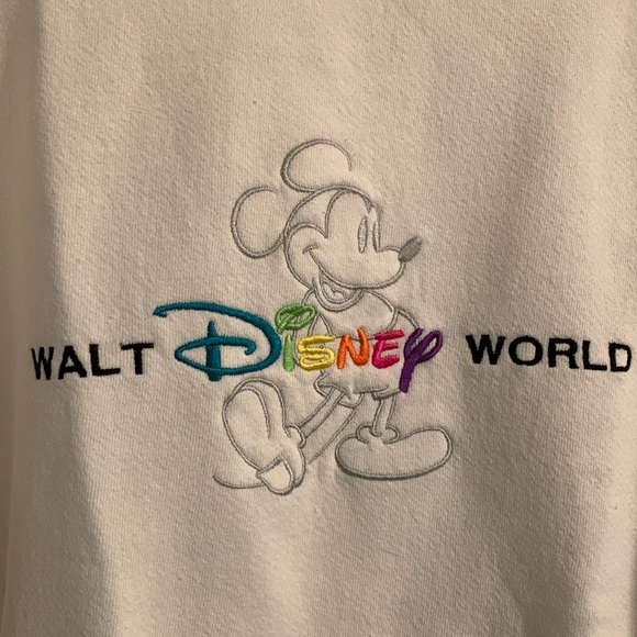 Walt Disney World White Unisex Sweatshirt with Rainbow Logo, EUC, Wmn’s L - Mn S - Picture 4 of 6